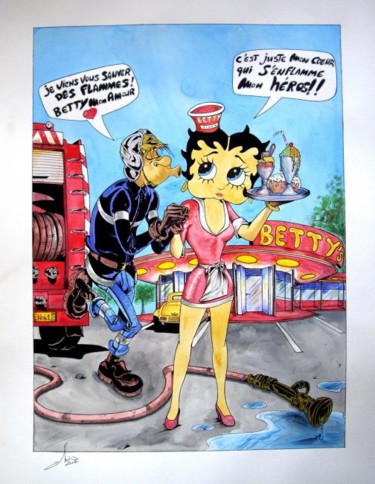 Dessin intitulée "Betty Boop et le po…" par Vannucci Chris - Artiste Dessinateur, Œuvre d'art originale, Autre