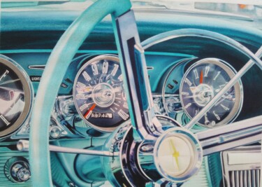 Schilderij getiteld "Ford Thunderbird 19…" door Chrisart.Aquarelle, Origineel Kunstwerk, Aquarel