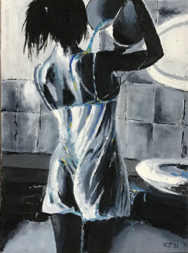 Painting titled "La toilette" by Christophe Trogno, Original Artwork, Oil