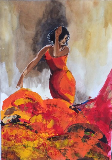 Malerei mit dem Titel "Un flamenco d enfer" von Christophe Trogno, Original-Kunstwerk, Acryl