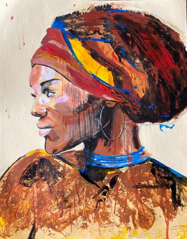 Pittura intitolato "Portrait d’Afrique" da Christophe Trogno, Opera d'arte originale, Acrilico