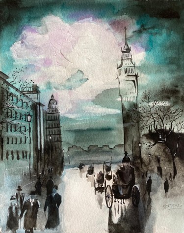 Painting titled "Londres" by Christophe Trogno, Original Artwork, Watercolor