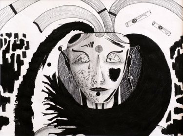 Dibujo titulada "DarkGoddess" por Chris De La Roch, Obra de arte original, Tinta