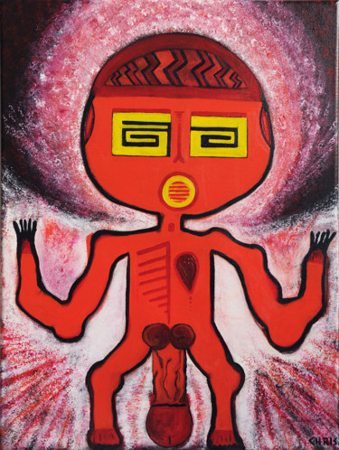 Schilderij getiteld "Red Persona 002" door Chris De La Roch, Origineel Kunstwerk, Acryl