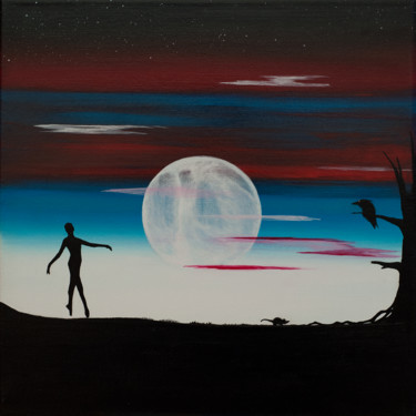 Painting titled "Walking by the moon" by Chris De La Roch, Original Artwork, Acrylic