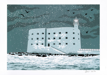 Printmaking titled "Fort Boyard sous la…" by Chrisgraphie, Original Artwork, Screenprinting