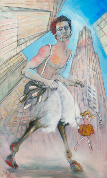 Painting titled "Le marionnettiste a…" by Chrislen, Original Artwork, Acrylic Mounted on Wood Stretcher frame