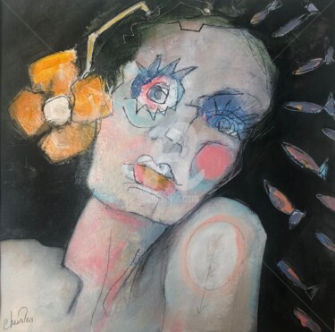 Malerei mit dem Titel "Portrait en confine…" von Chrislen, Original-Kunstwerk, Acryl