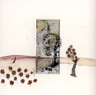 Druckgrafik mit dem Titel "L'arbre et l'horizo…" von Chrislen, Original-Kunstwerk, Analogdruck