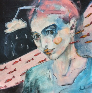 Schilderij getiteld "portrait en confine…" door Chrislen, Origineel Kunstwerk, Acryl