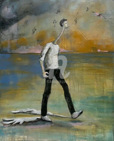Malarstwo zatytułowany „Le siffleur” autorstwa Chrislen, Oryginalna praca, Akryl Zamontowany na Drewniana rama noszy