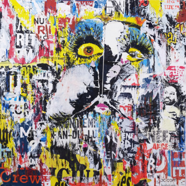 Collages titulada "Les yeux jaunes" por Chriso, Obra de arte original, Collages