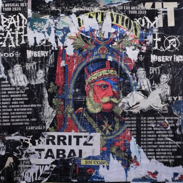 Collages getiteld "Frustration 2" door Chriso, Origineel Kunstwerk, Collages Gemonteerd op Frame voor houten brancard