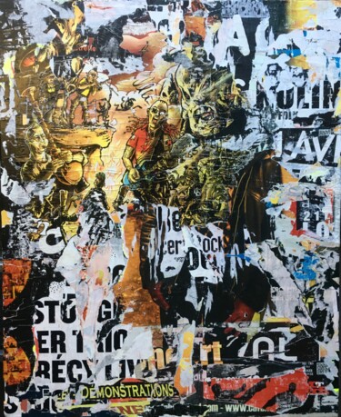 Collages titulada "The monster of music" por Chriso, Obra de arte original, Collages Montado en Bastidor de camilla de madera