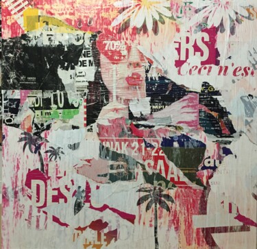 Collages intitulée "la vie en rose" par Chriso, Œuvre d'art originale, Collages Monté sur Châssis en bois