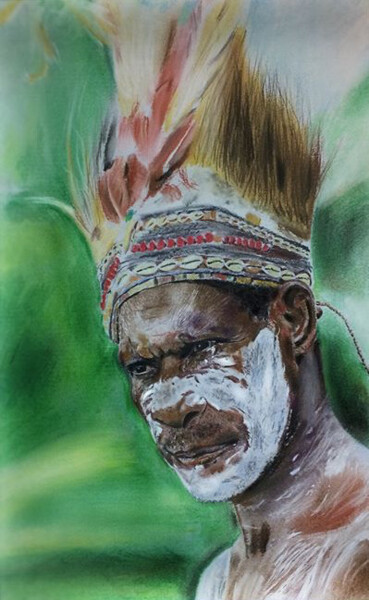 Dibujo titulada "Hombre Tribu" por Christian Mora Gómez, Obra de arte original, Pastel