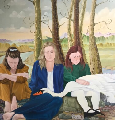 绘画 标题为“The death of a Swan.” 由Christopher Skelton, 原创艺术品, 油 安装在木板上