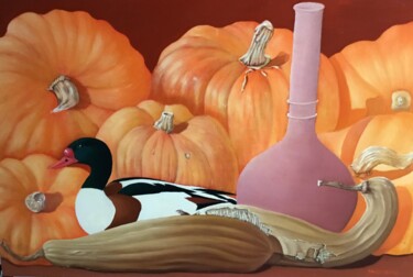 Painting titled "Pumpkins with shell…" by Christopher Skelton, Original Artwork, Oil