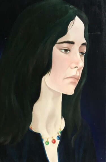 Painting titled "Girl in green" by Christopher Skelton, Original Artwork, Oil