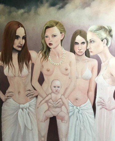 Painting titled "Bride with doll." by Christopher Skelton, Original Artwork, Oil Mounted on Wood Stretcher frame