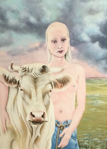 Malerei mit dem Titel "charolais bull and…" von Christopher Skelton, Original-Kunstwerk, Öl