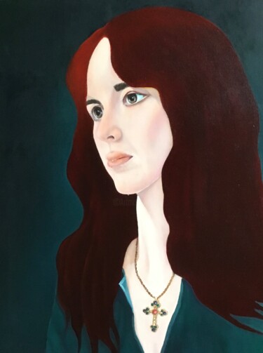 Painting titled "Girl in blue." by Christopher Skelton, Original Artwork, Oil