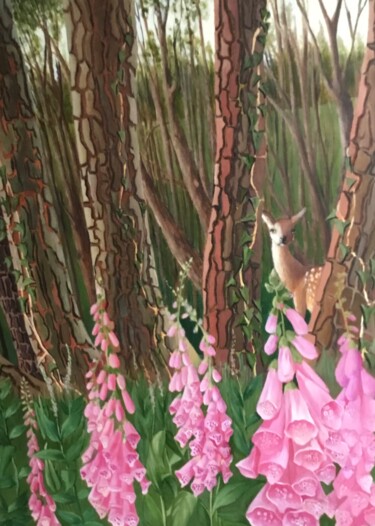 Картина под названием "Foxgloves, No. 2.of…" - Christopher Skelton, Подлинное произведение искусства, Масло
