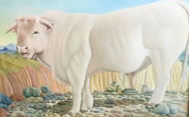 Peinture intitulée "White charolais bul…" par Christopher Skelton, Œuvre d'art originale, Huile