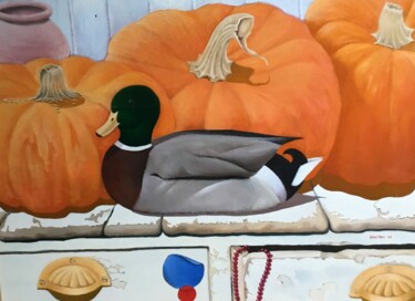 Painting titled "Pumpkins with a Mal…" by Christopher Skelton, Original Artwork, Oil