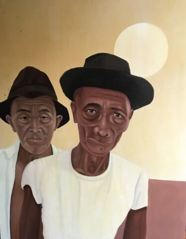 Malerei mit dem Titel "Two old Malay men" von Christopher Skelton, Original-Kunstwerk, Öl