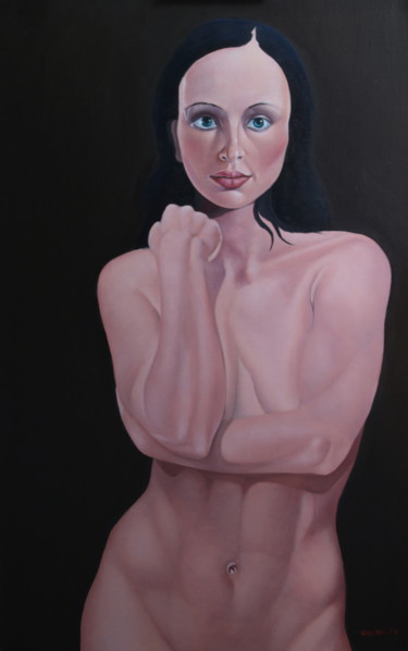Painting titled "Naked girl standing…" by Christopher Skelton, Original Artwork, Oil Mounted on Wood Panel