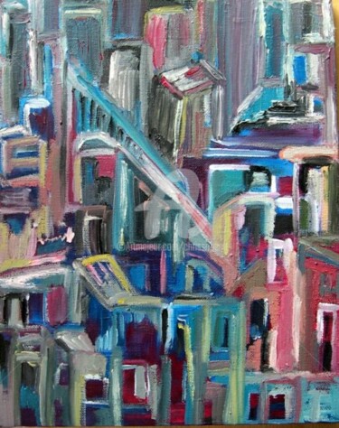 Painting titled "Town3" by Chris.Sopena, Original Artwork