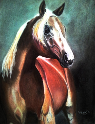 Schilderij getiteld "Portrait cheval pas…" door M-Christa, Origineel Kunstwerk, Olie