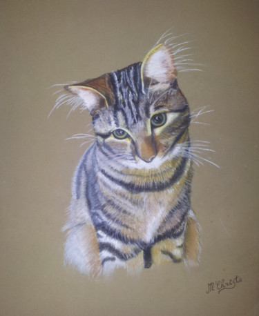 Peinture intitulée "Portrait chat paste…" par M-Christa, Œuvre d'art originale, Huile