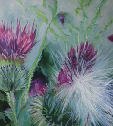 Painting titled "Distel" by Christa Riemann, Original Artwork, Acrylic Mounted on Wood Stretcher frame