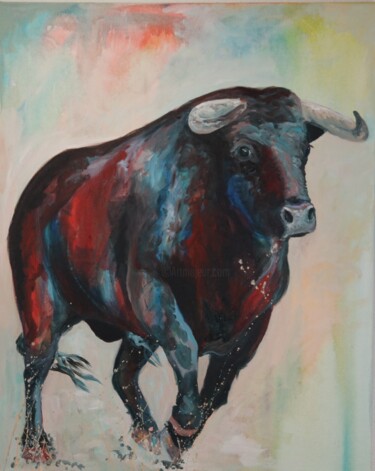 Painting titled "Pablo" by Christa Riemann, Original Artwork, Acrylic Mounted on Wood Stretcher frame
