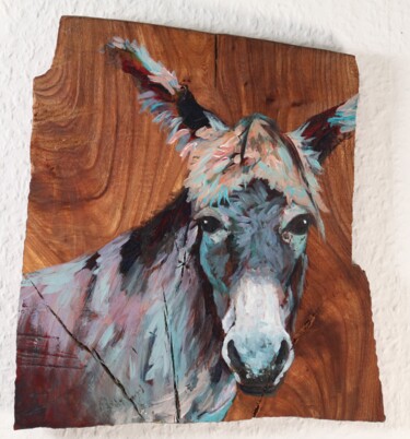 Painting titled "Esel No.1" by Christa Riemann, Original Artwork, Acrylic Mounted on Wood Panel