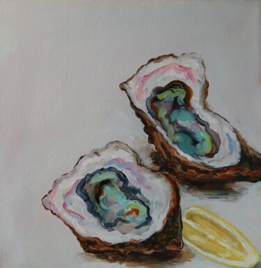 Painting titled "Oyster 1" by Christa Riemann, Original Artwork, Oil Mounted on Wood Stretcher frame