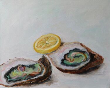 Painting titled "Oyster 2" by Christa Riemann, Original Artwork, Oil Mounted on Wood Stretcher frame