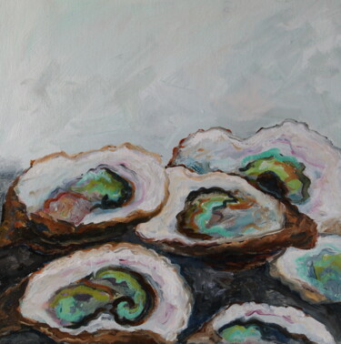 Painting titled "Oyster 5" by Christa Riemann, Original Artwork, Oil Mounted on Wood Stretcher frame