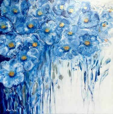 Painting titled "Blaue Blüten 1" by Christa Schwarz, Original Artwork, Acrylic