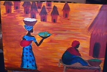 Painting titled "village" by Christa Daulon-Dubourdieu, Original Artwork