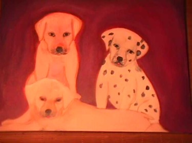 Pintura intitulada "petits chiens" por Christa Daulon-Dubourdieu, Obras de arte originais