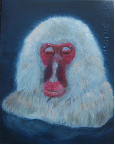 Peinture intitulée "macaque du japon" par Christa Daulon-Dubourdieu, Œuvre d'art originale