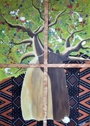 Картина под названием "L'arbre à Palabre" - Christafari, Подлинное произведение искусства, Акрил Установлен на Деревянная ра…