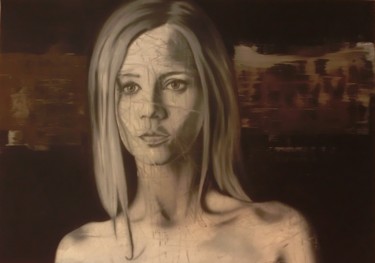 「visage femme, huile」というタイトルの絵画 Christophe Cassanによって, オリジナルのアートワーク, オイル