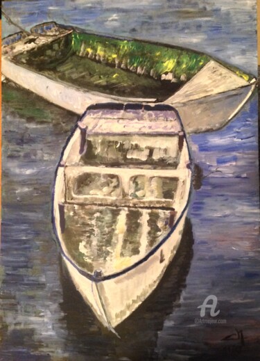 Peinture intitulée "Les barques" par Christel, Œuvre d'art originale, Acrylique
