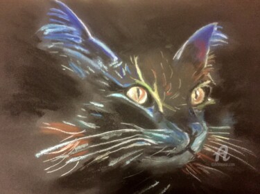Dessin intitulée "Mon chat" par Christel, Œuvre d'art originale, Craie
