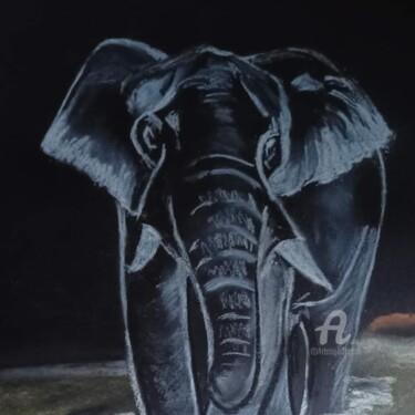 Drawing titled "L’éléphant" by Christel, Original Artwork, Pastel