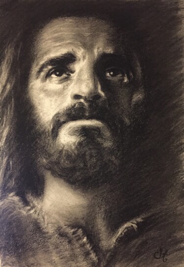 Drawing titled "Jésus parle à son p…" by Christel Alcala, Original Artwork, Charcoal